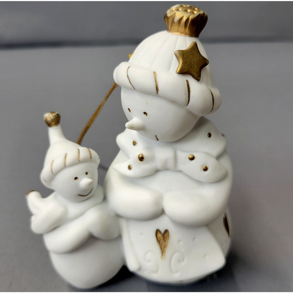 Roman Inc Snowman #2356 Mother Child Christmas Ornament Pierced Porcelain 2004 - Picture 1 of 14